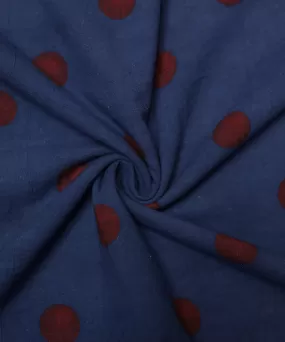 Indigo and red natural dye dots motif handblock print fabric