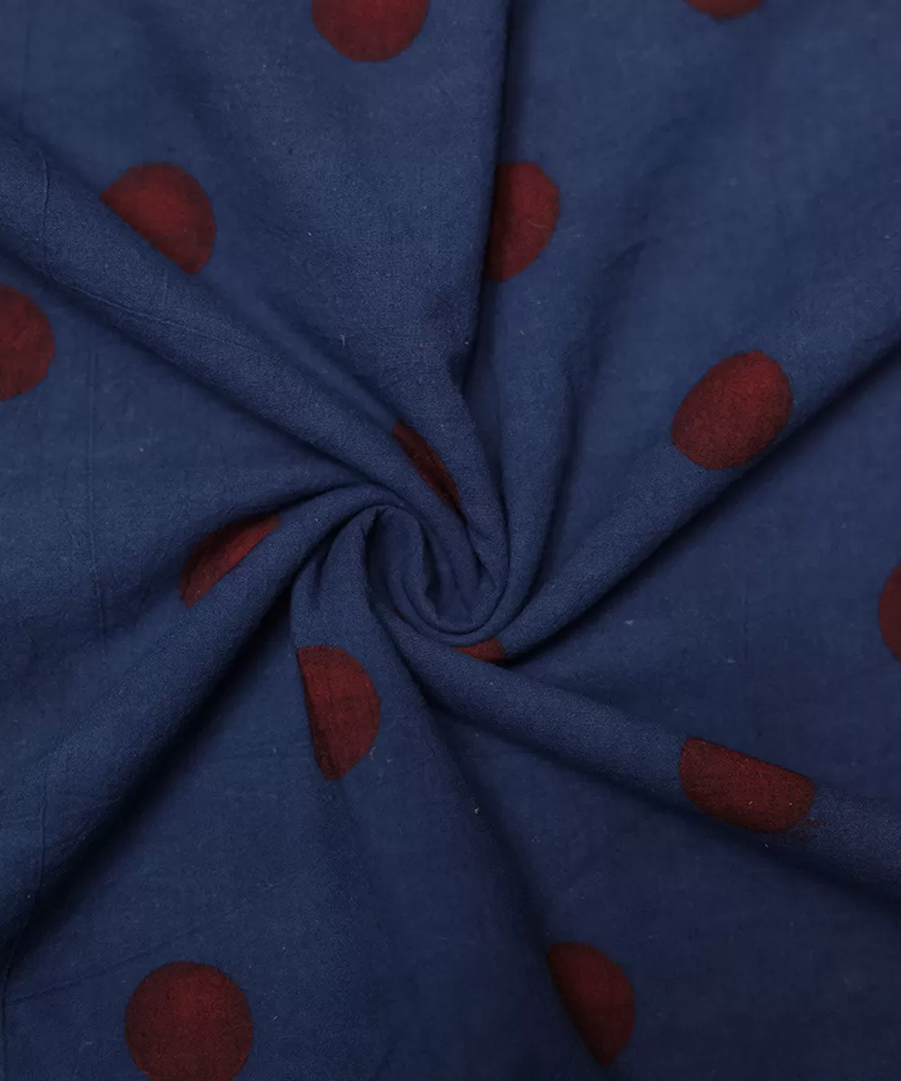 Indigo and red natural dye dots motif handblock print fabric