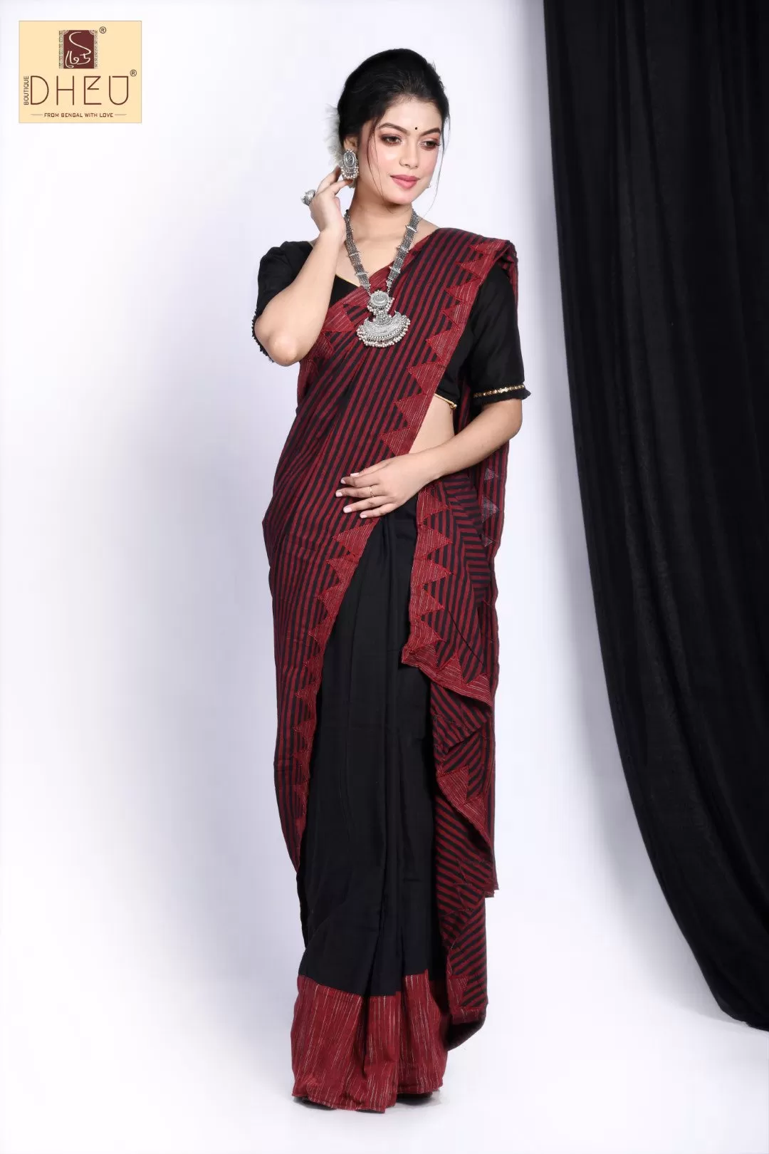 Kamrup Maroon- Saree-Kurta Couple Set