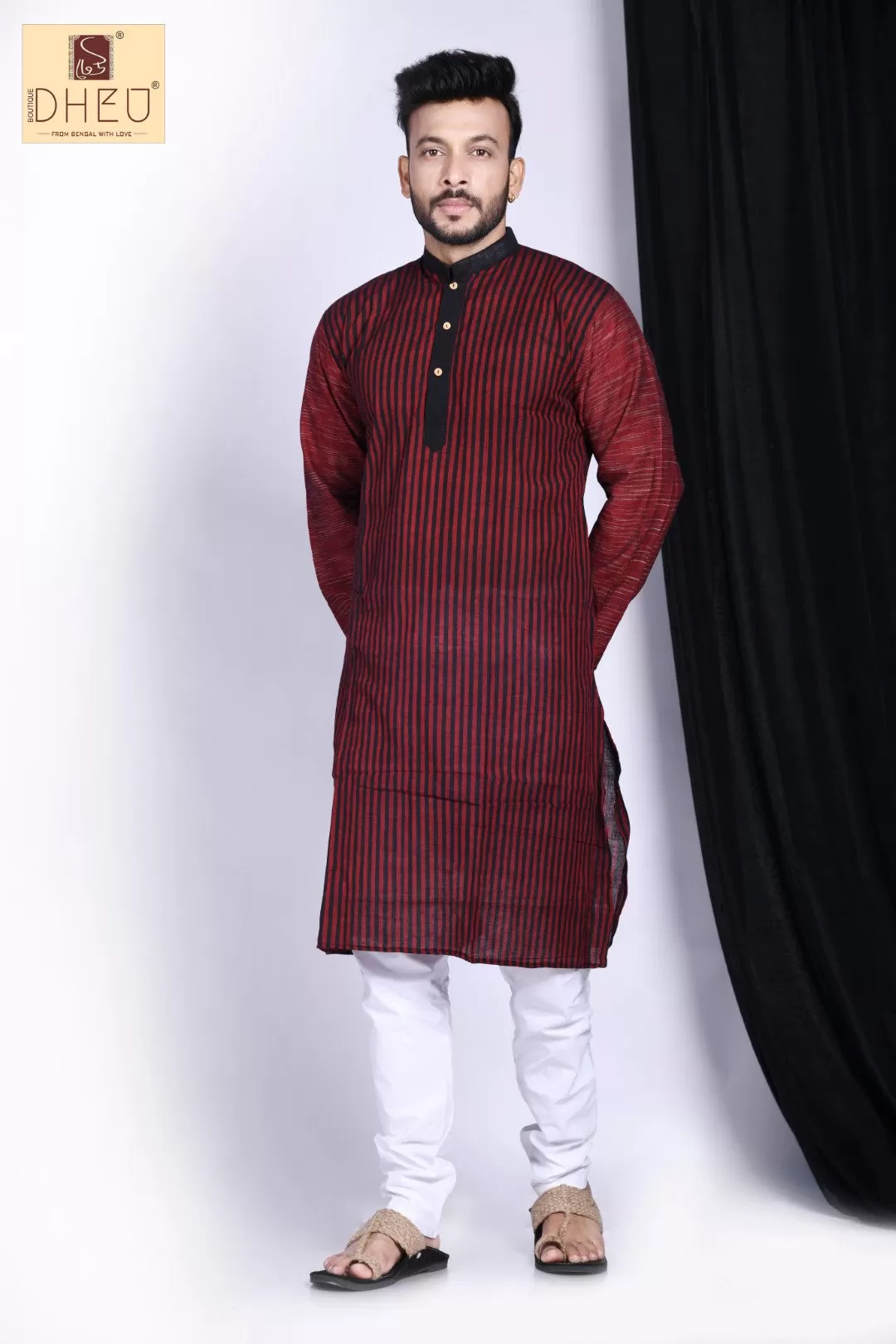 Kamrup Maroon- Saree-Kurta Couple Set