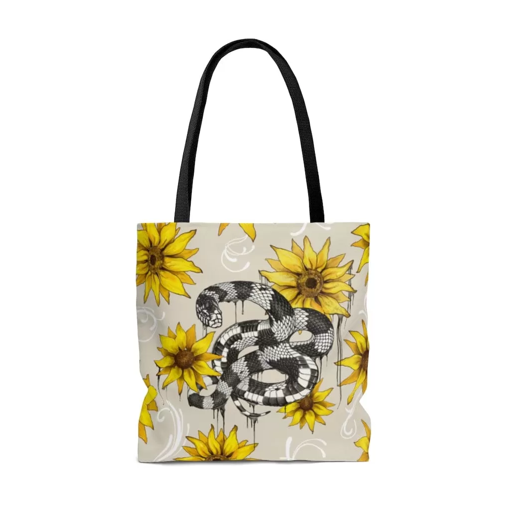 Kingsnake with Sunflowers Tote, Cute Snake Bag