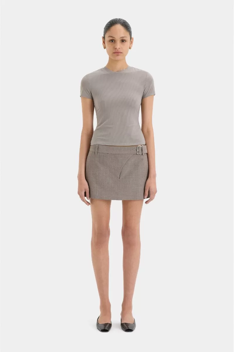 LEONARDO BELTED MINI SKIRT-TAUPE