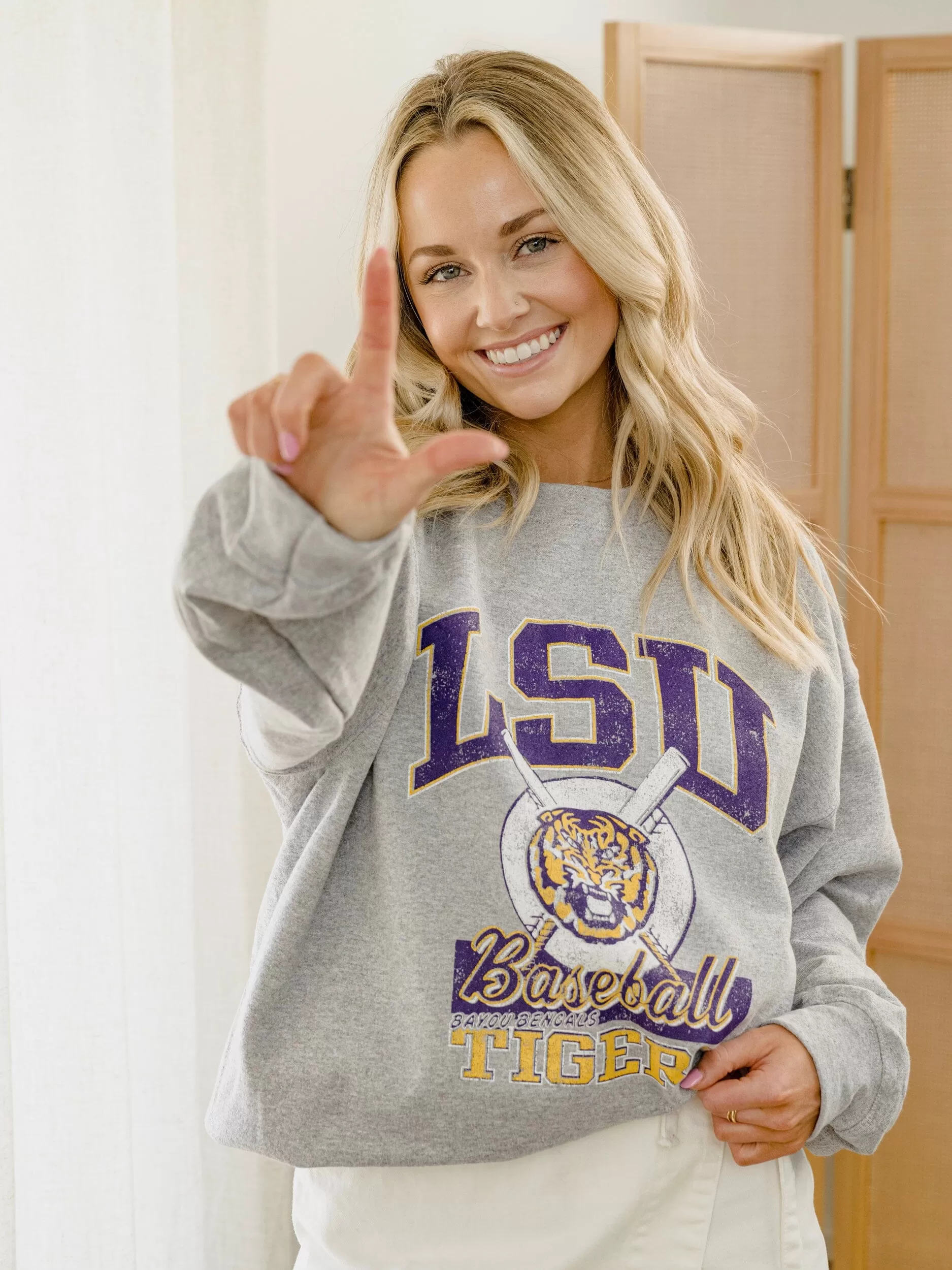 LSU Tigers Baseball Gray Thrifted Sweatshirt