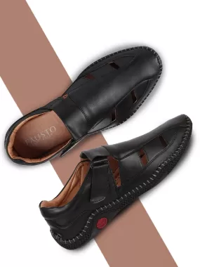 Men Black Stitched Fisherman Flexi Sandals