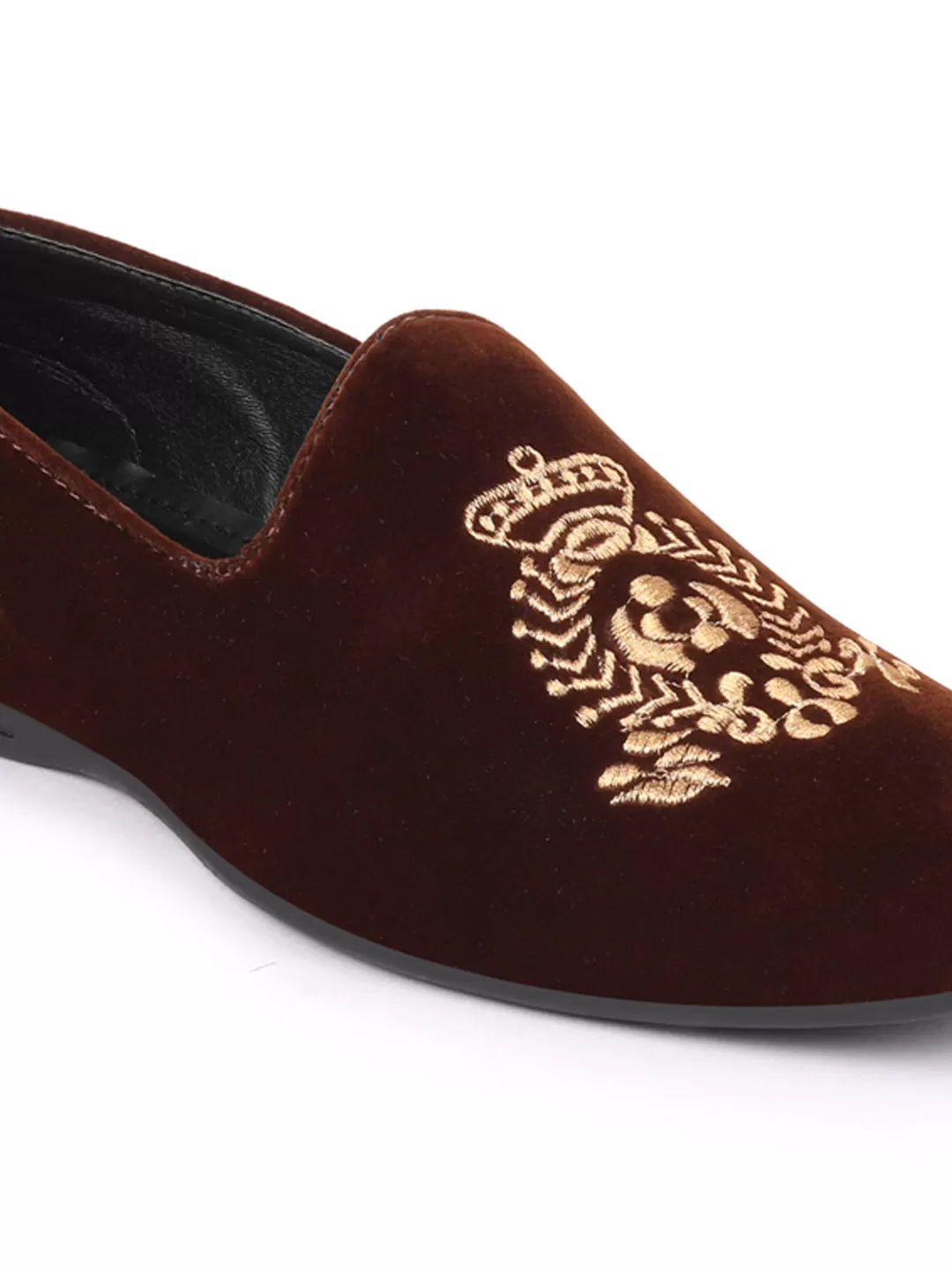 Men Brown Velvet Embroidery Design Party Casual Loafer Shoes