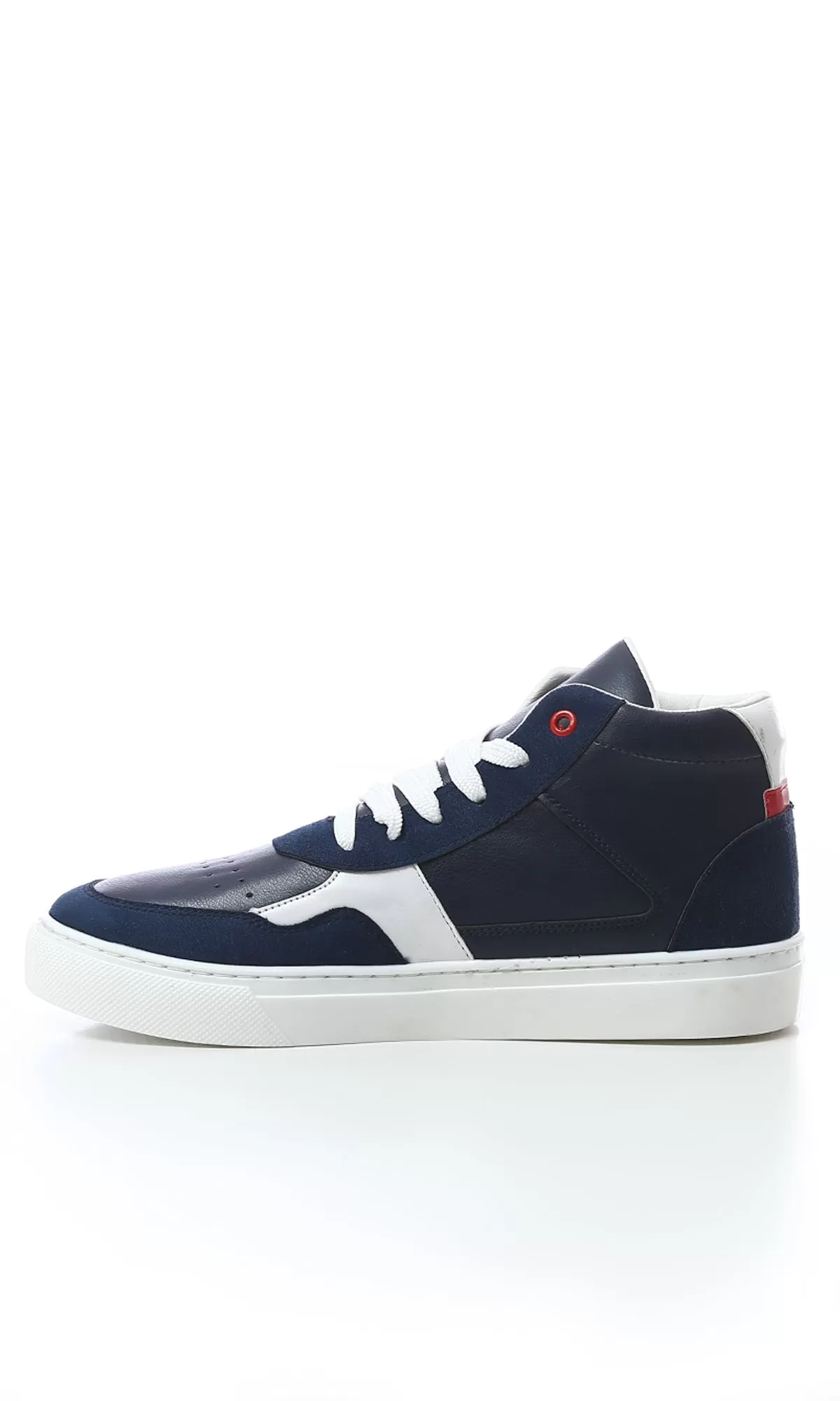 O180407 Lace Up Leather With Suede High-Neck Casual Shoes - Navy Blue