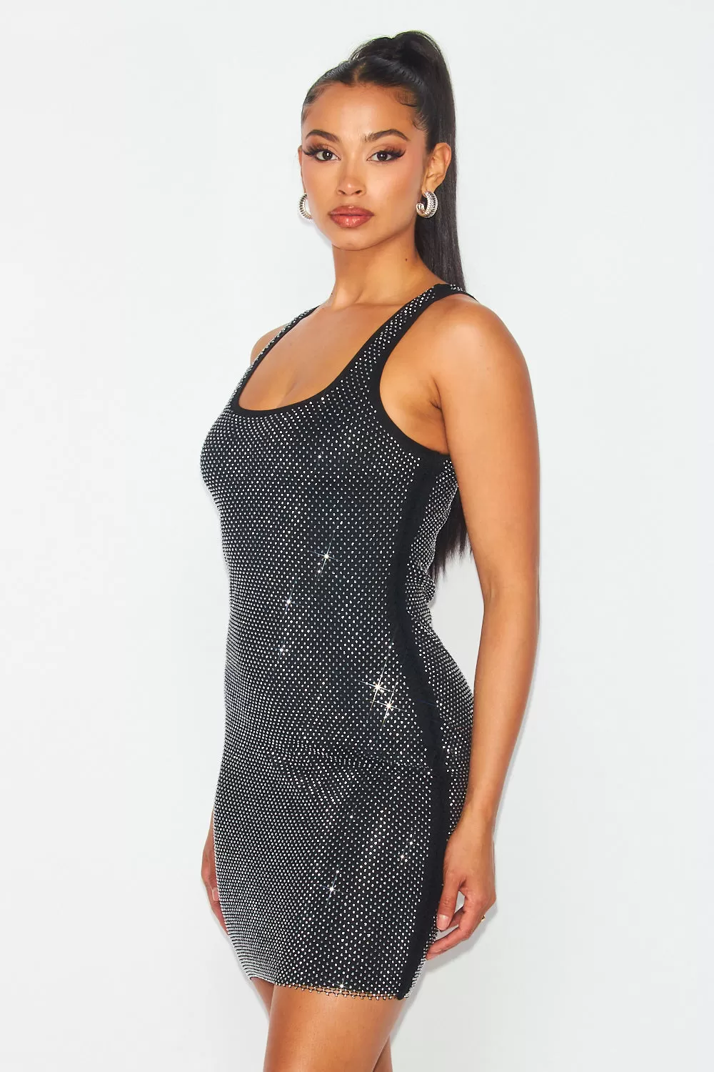 Onyx Mesh Bodycon Sparkle Dress