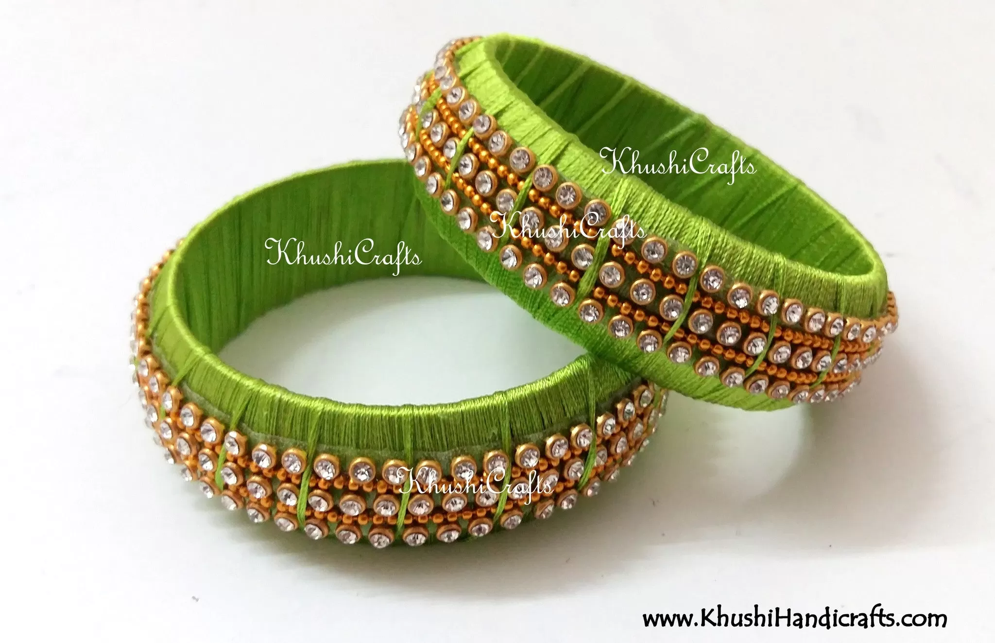 Party Wear Kada Style Designer Silk Bangles in Red /Green.Sold as a pair!