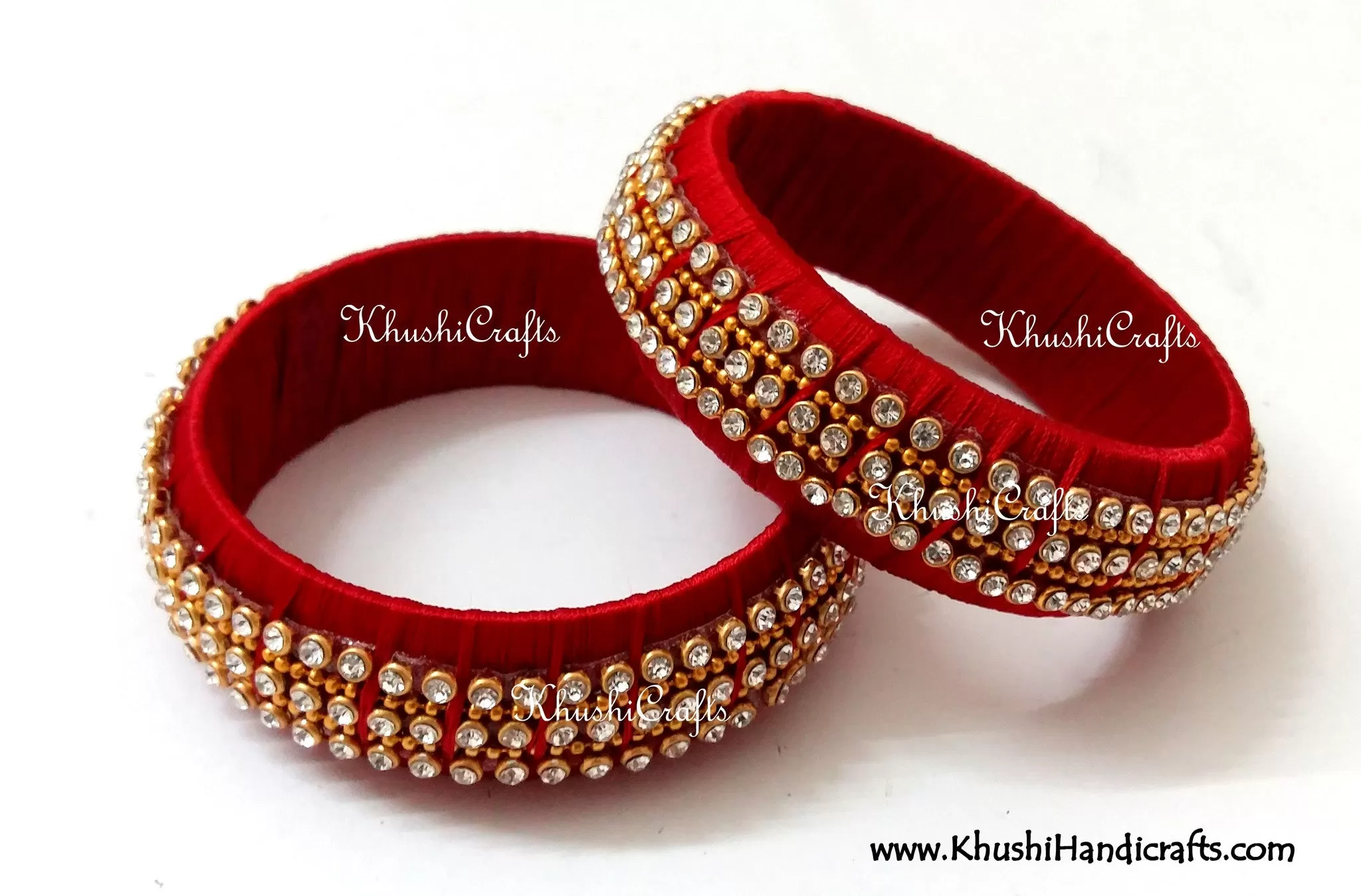 Party Wear Kada Style Designer Silk Bangles in Red /Green.Sold as a pair!