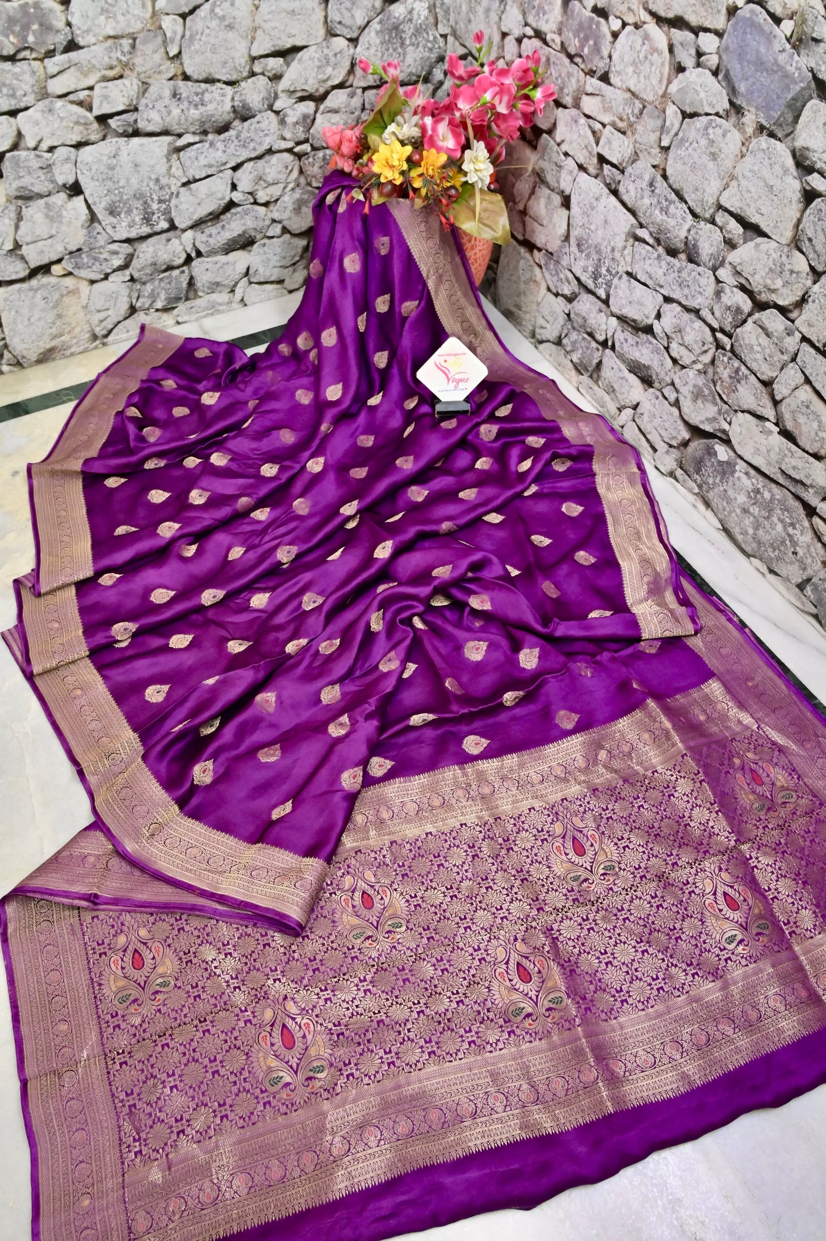 Purple Color Satin Banarasi Silk Saree with Meenakari Work