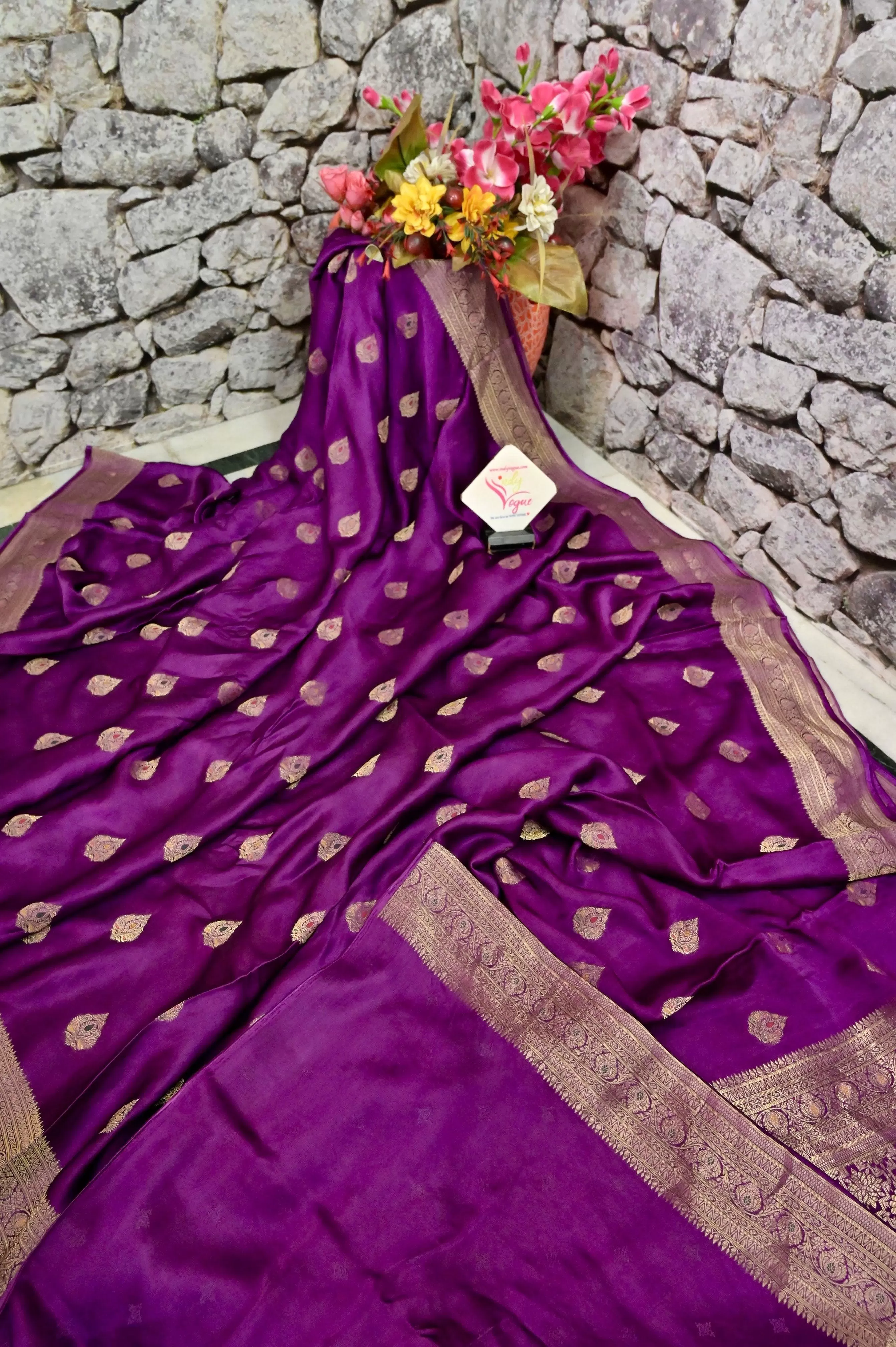 Purple Color Satin Banarasi Silk Saree with Meenakari Work