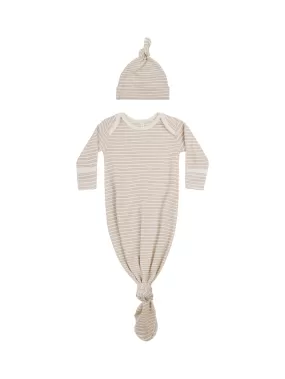 Quincy Mae - Oat Stripe Knotted Baby Gown Set