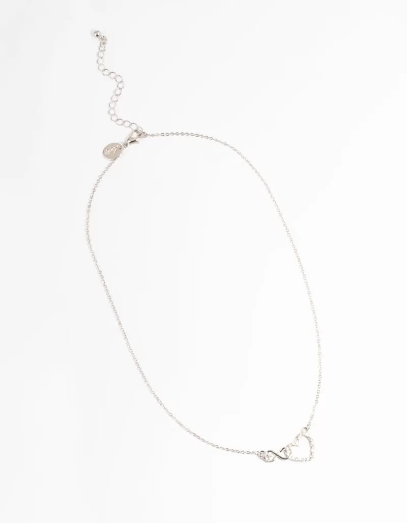 Rhodium Heart & Infinity Diamante Necklace