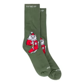 RIPNDIP LORD SANTA SOCKS-OLIVE