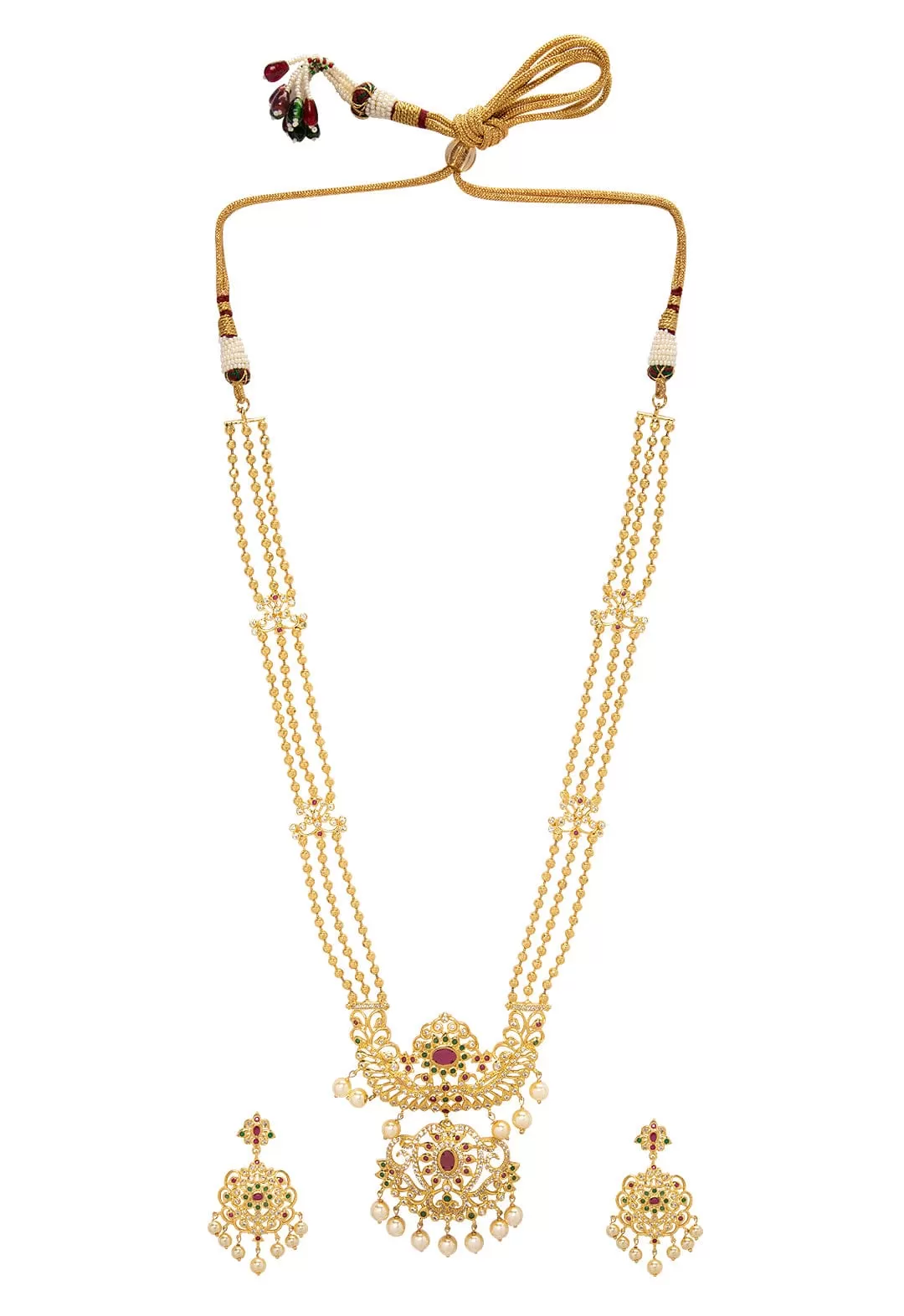 Rubans Gold Plated Hand Crafted Eligant Mutlti -Strand Temple Necklace Set