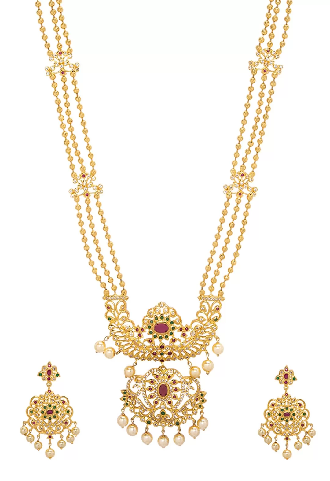 Rubans Gold Plated Hand Crafted Eligant Mutlti -Strand Temple Necklace Set