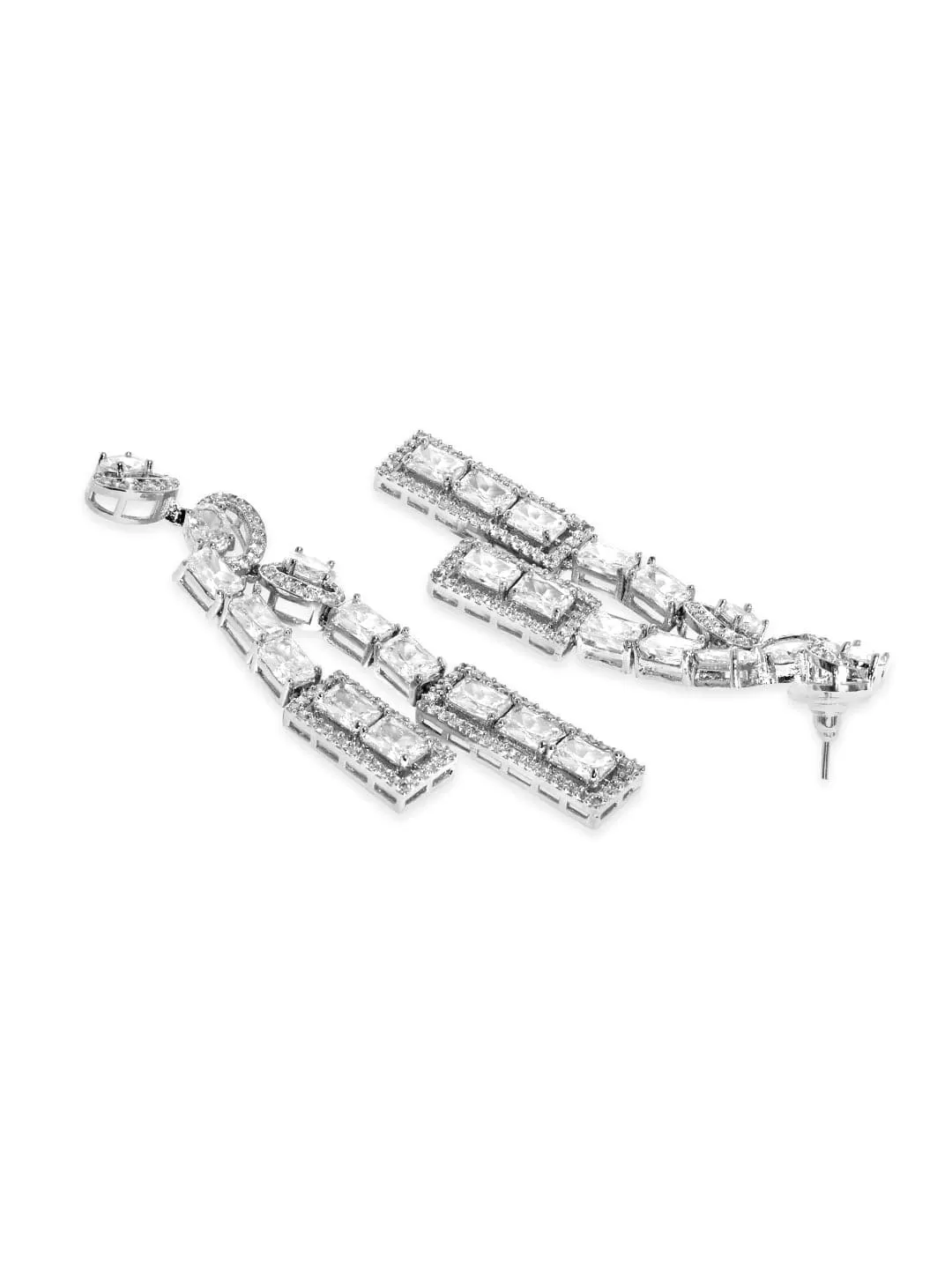 Rubans Rhodium-Plated CZ-Studded Necklace  Earrings Set