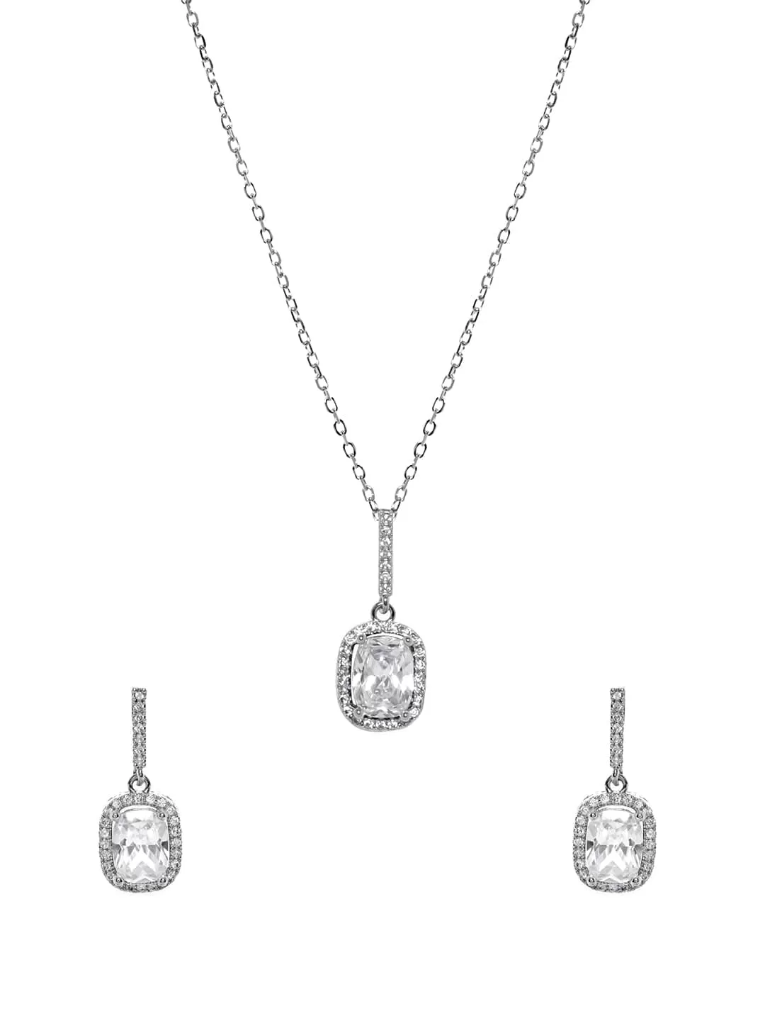 Rubans Voguish Rhodium-Plated Brilliant Cut Zirconia Dazzling Timeless Pendant Set