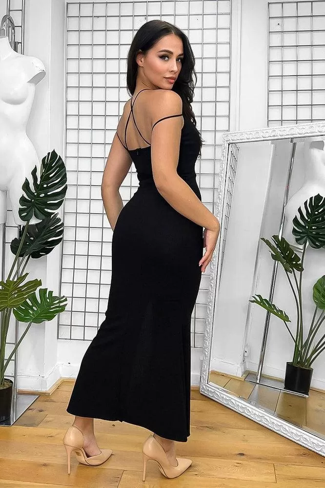 Shimmer Finish Leg Split Bodycon Maxi Dress