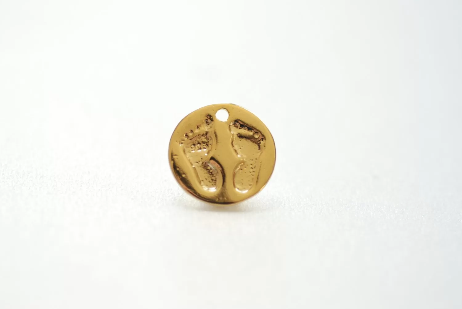 Shiny Vermeil Gold Baby Feet Print Disc Charm - 18k Gold Plated sterling silver, tiny baby feet on round disk, Gold Baby Feet imprint