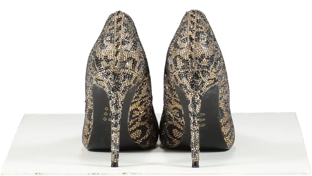 STEVE MADDEN Black Pizazz Gold Diamante Embellished High Heel Party Courts UK 7 EU 40 👠