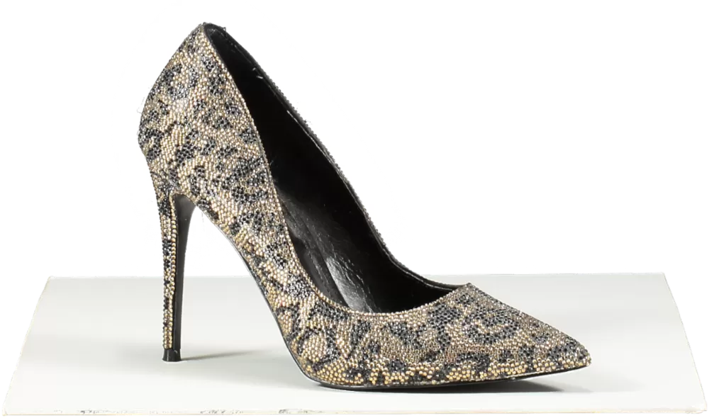 STEVE MADDEN Black Pizazz Gold Diamante Embellished High Heel Party Courts UK 7 EU 40 👠