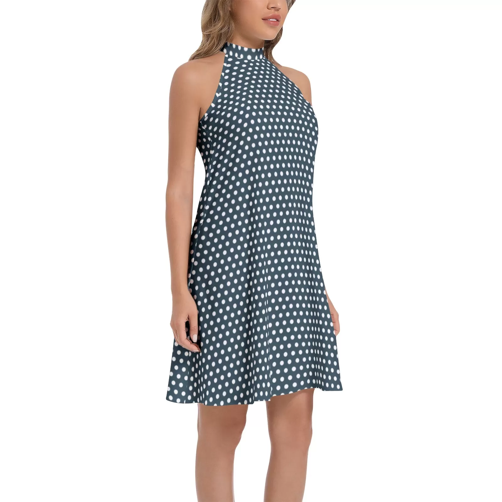 Storm Polka Dot Tie Back Halter Neck Flared Dress