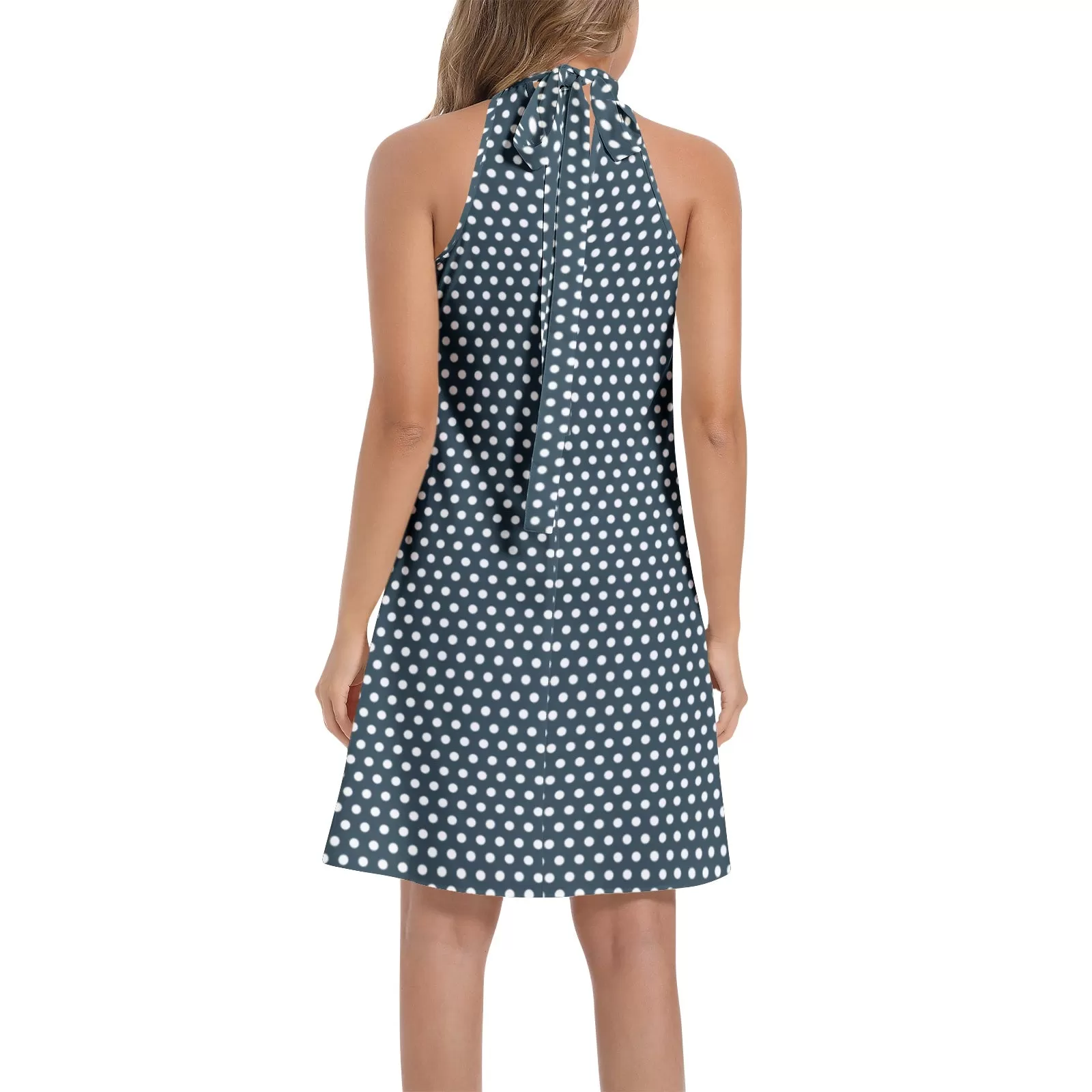 Storm Polka Dot Tie Back Halter Neck Flared Dress