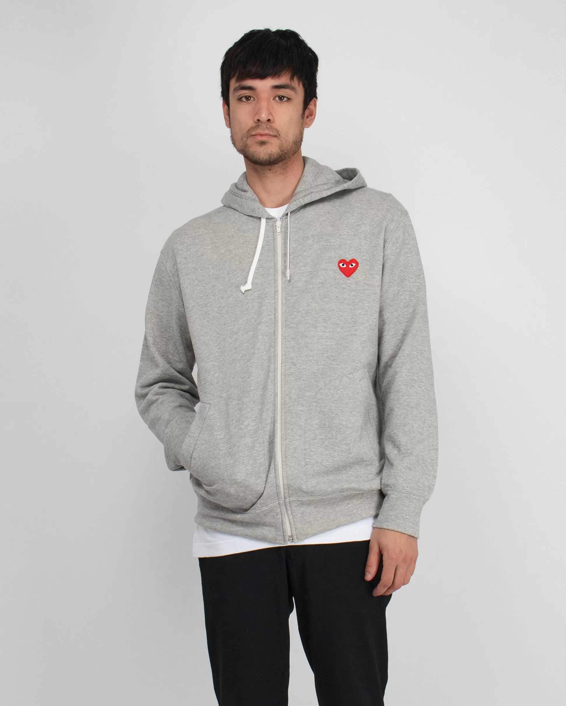 T168 RED HEART ZIP UP HOODIE /GREY