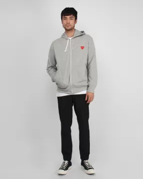 T168 RED HEART ZIP UP HOODIE /GREY