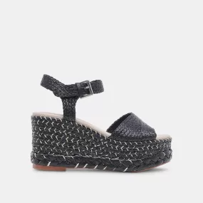 TIAGO WEDGES BLACK RAFFIA