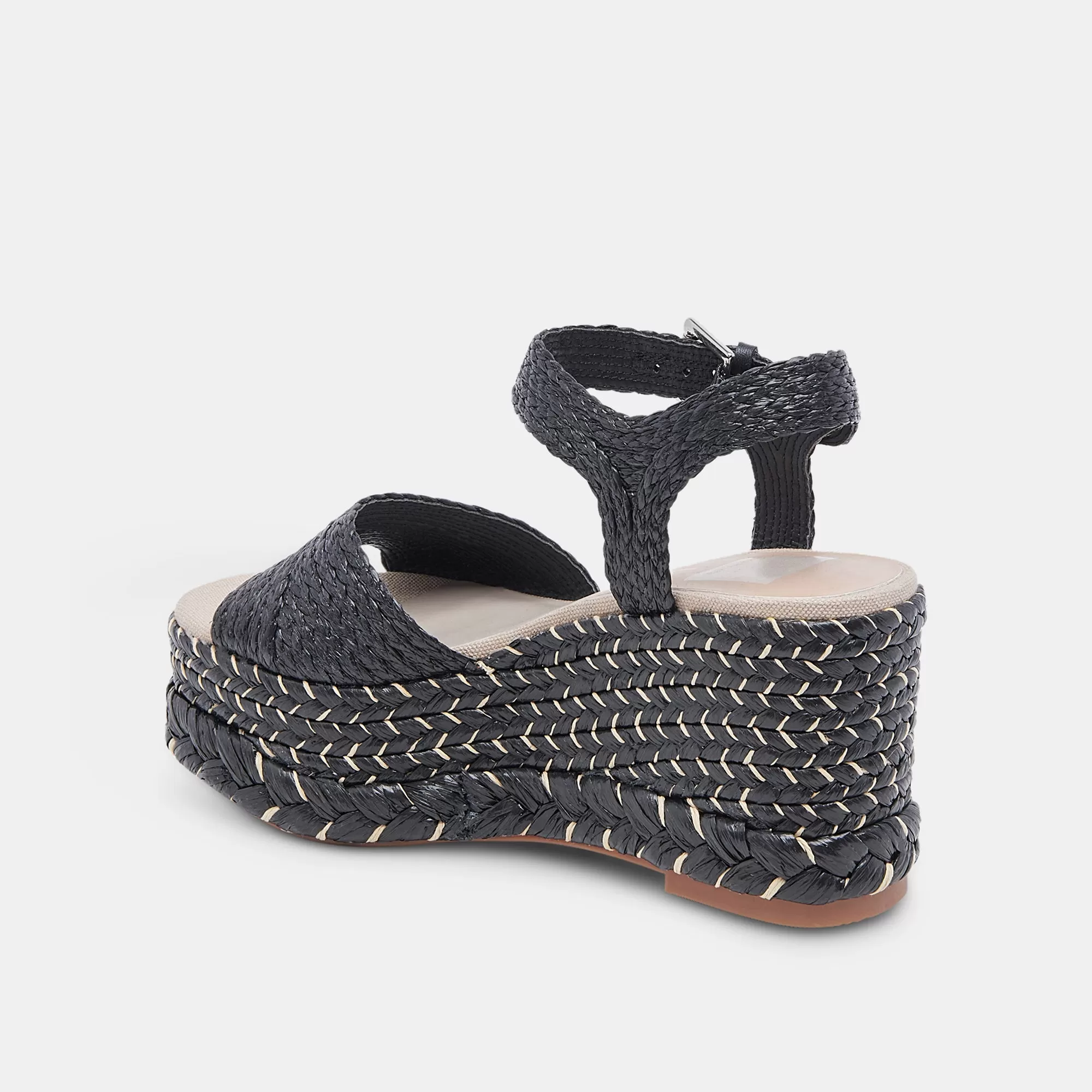 TIAGO WEDGES BLACK RAFFIA