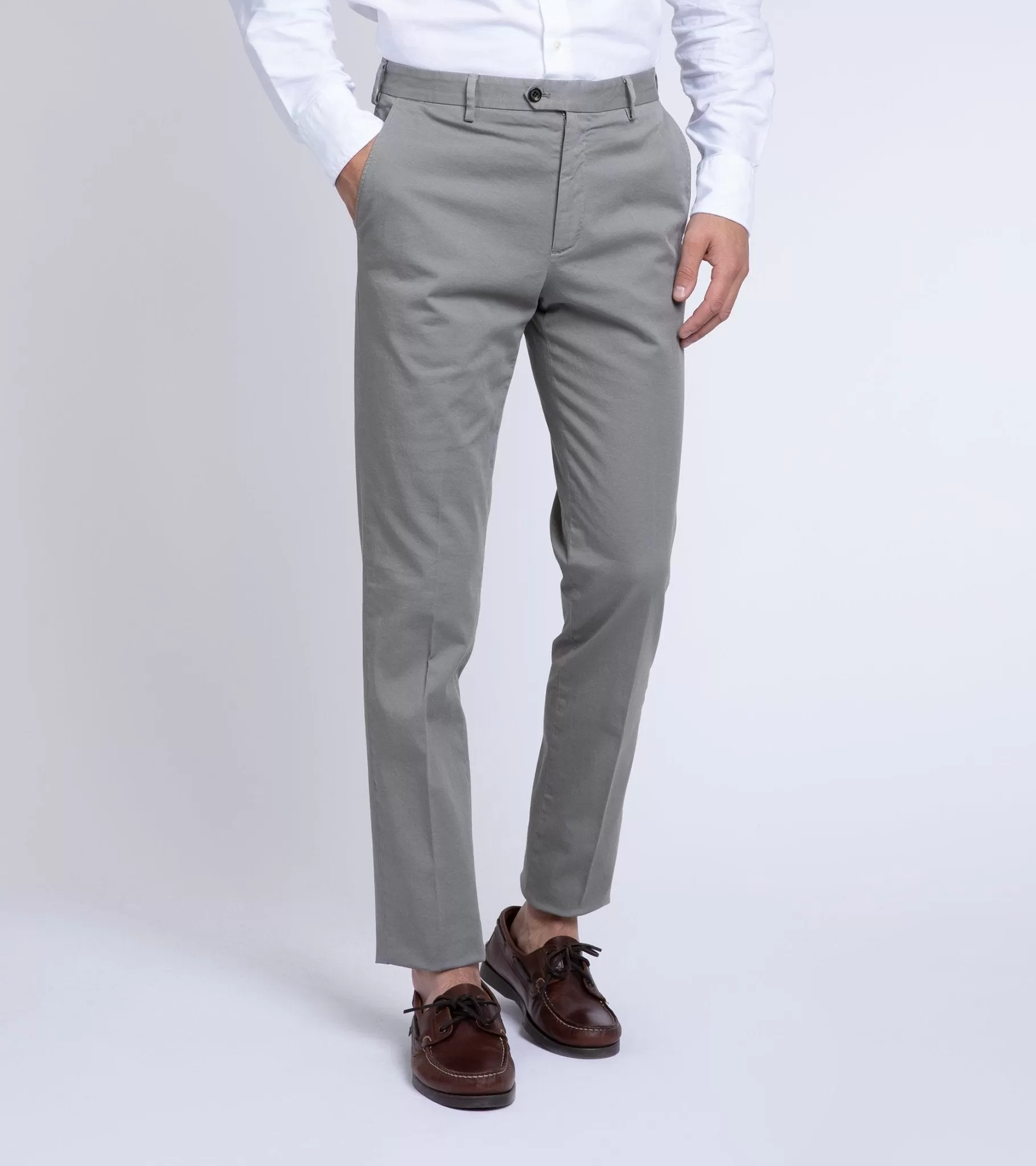 Trunk Welbeck Flat Front Cotton Trousers: Grey