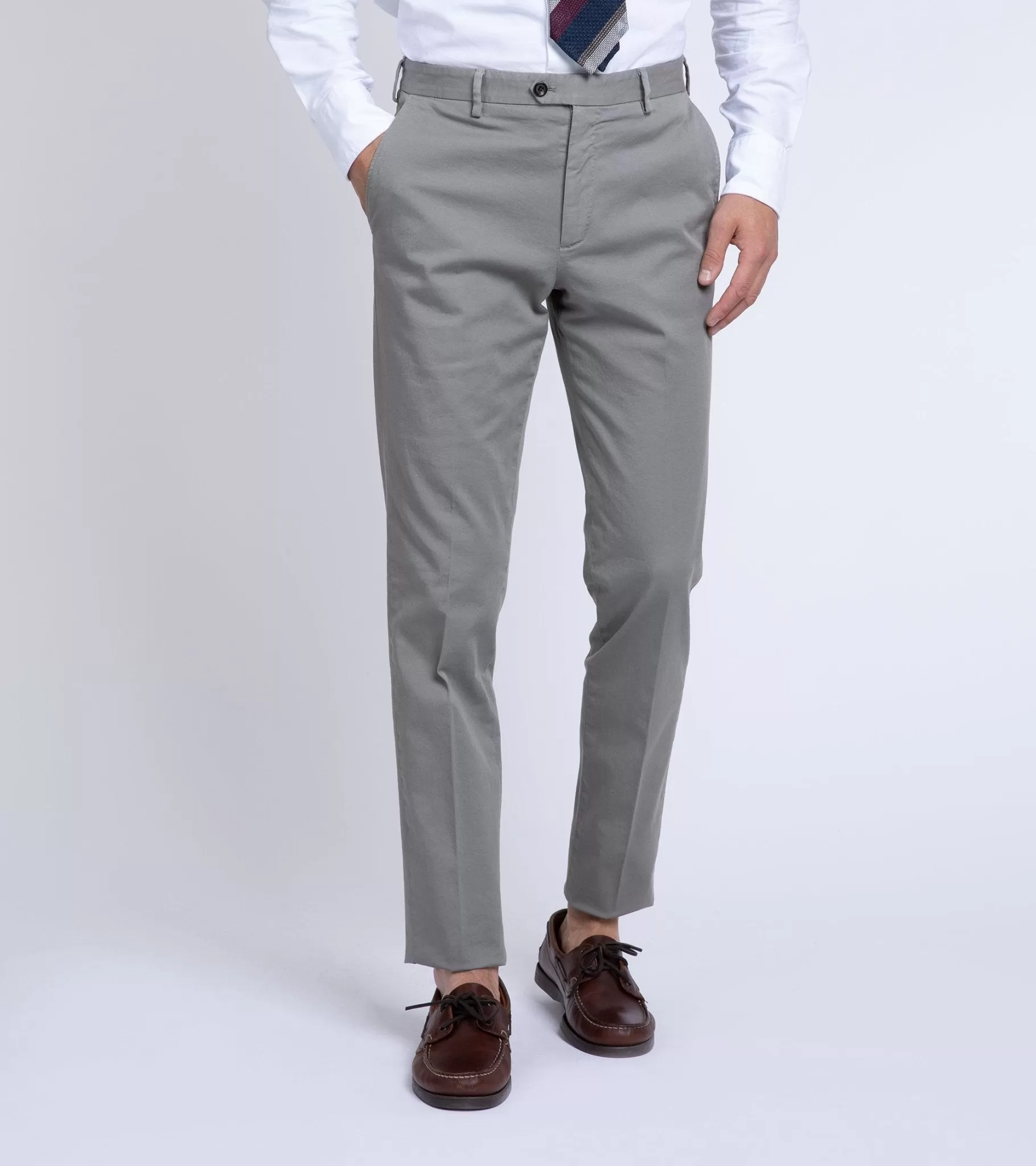 Trunk Welbeck Flat Front Cotton Trousers: Grey