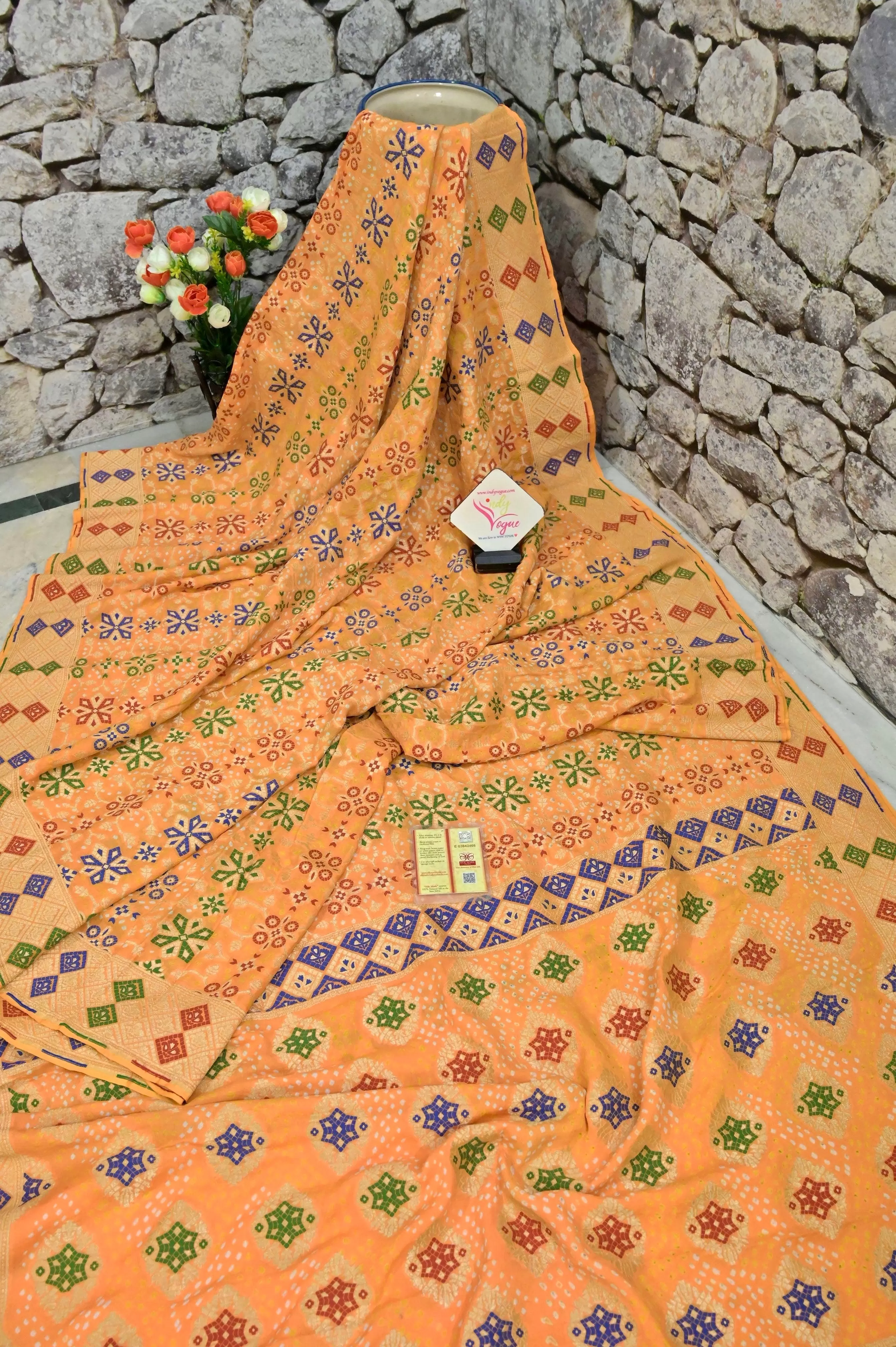 Turmeric Yellow Color Pure Khaddi Georgette Banarasi with Meenakari Hand Bandhani Work