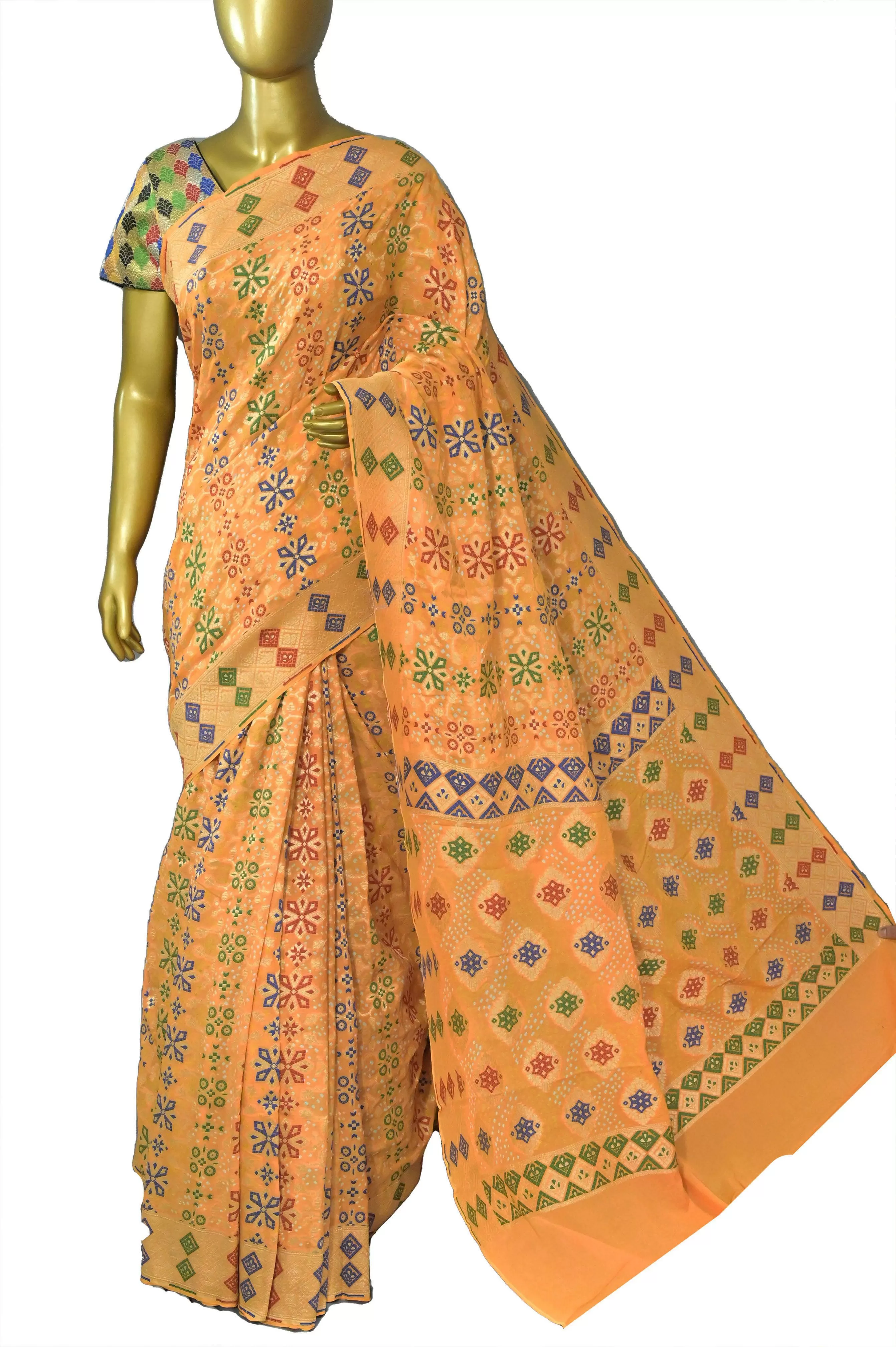 Turmeric Yellow Color Pure Khaddi Georgette Banarasi with Meenakari Hand Bandhani Work