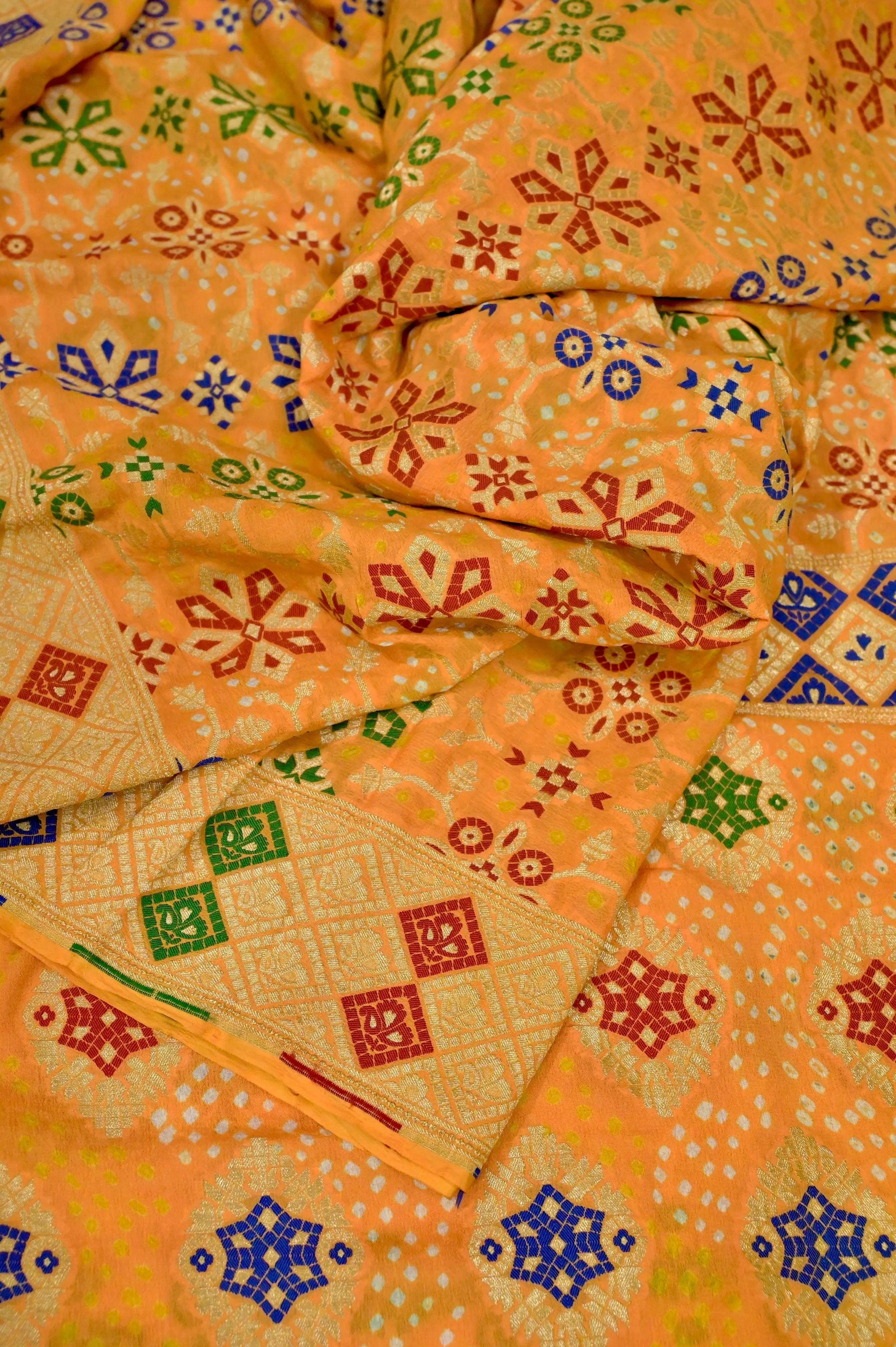 Turmeric Yellow Color Pure Khaddi Georgette Banarasi with Meenakari Hand Bandhani Work