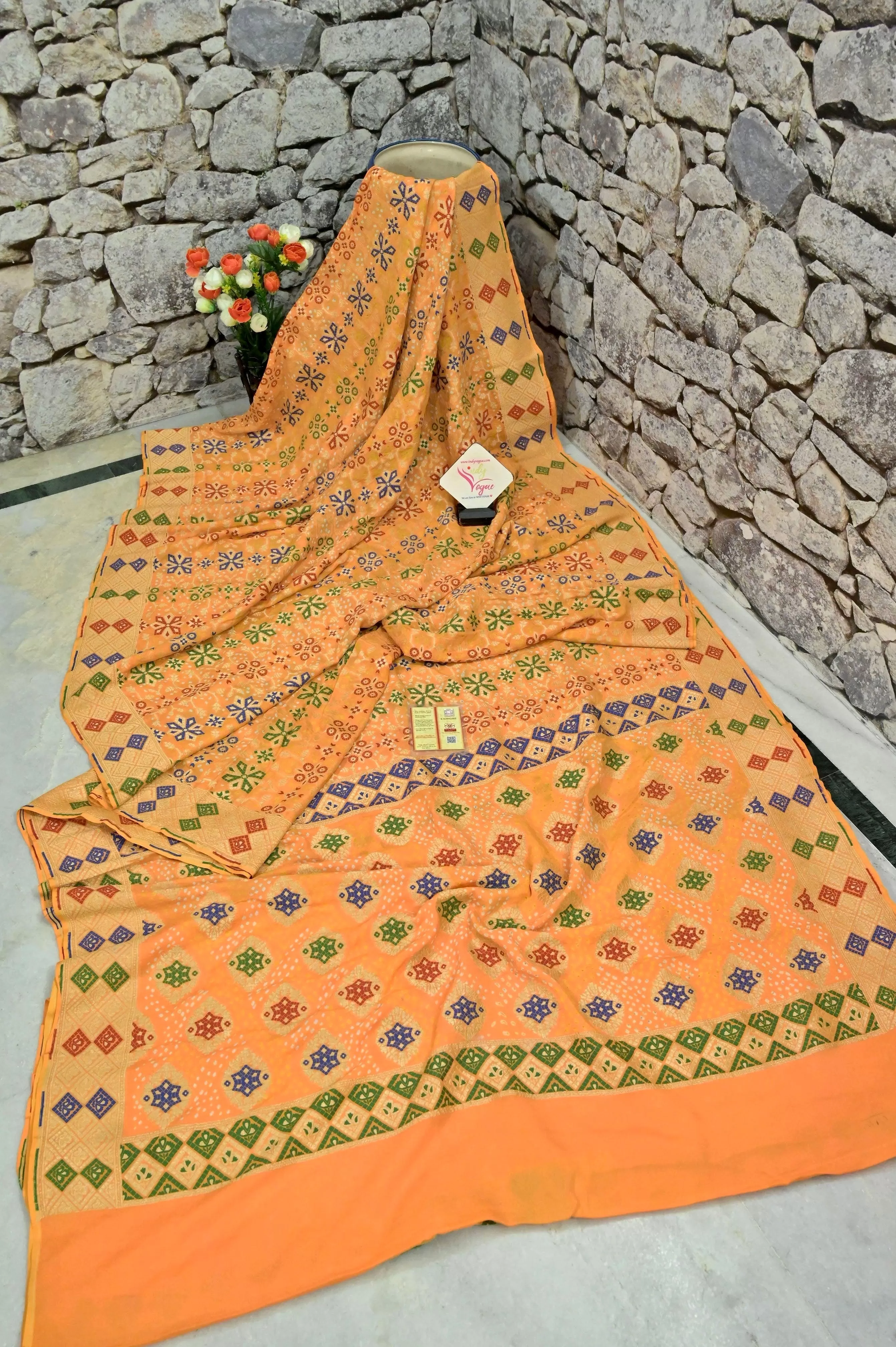 Turmeric Yellow Color Pure Khaddi Georgette Banarasi with Meenakari Hand Bandhani Work