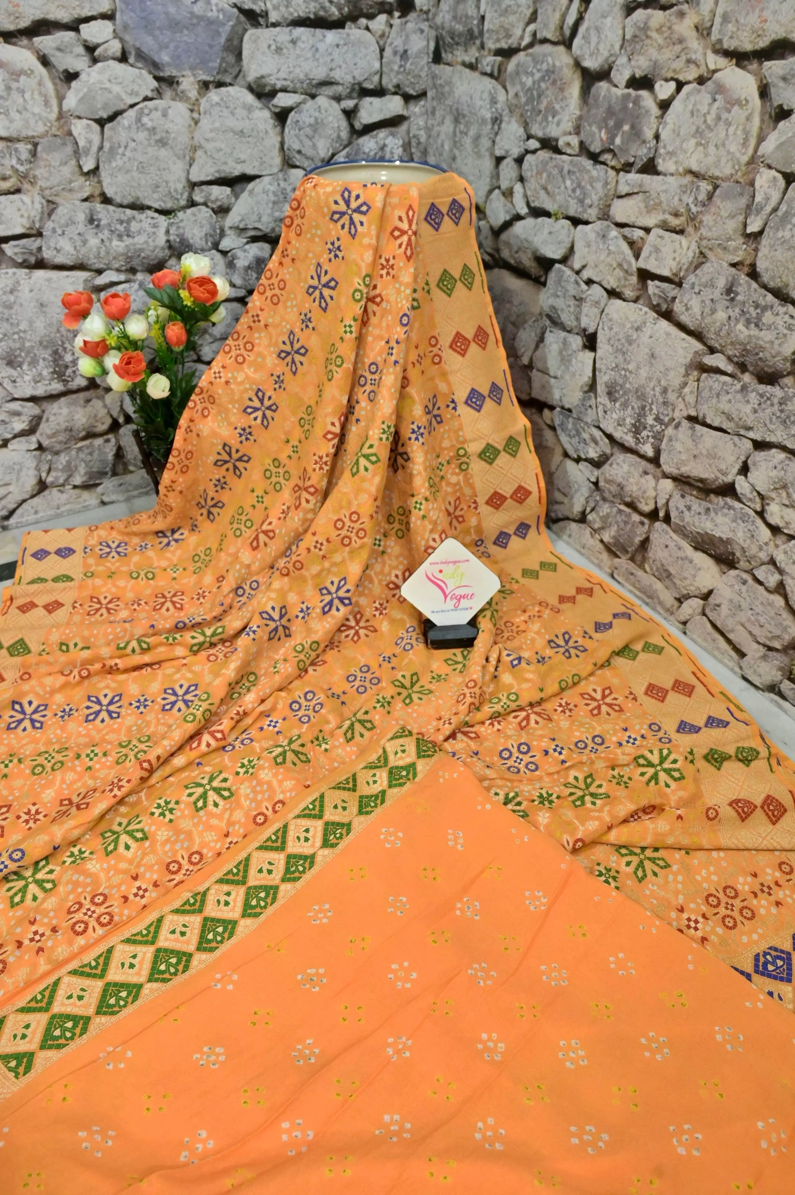 Turmeric Yellow Color Pure Khaddi Georgette Banarasi with Meenakari Hand Bandhani Work