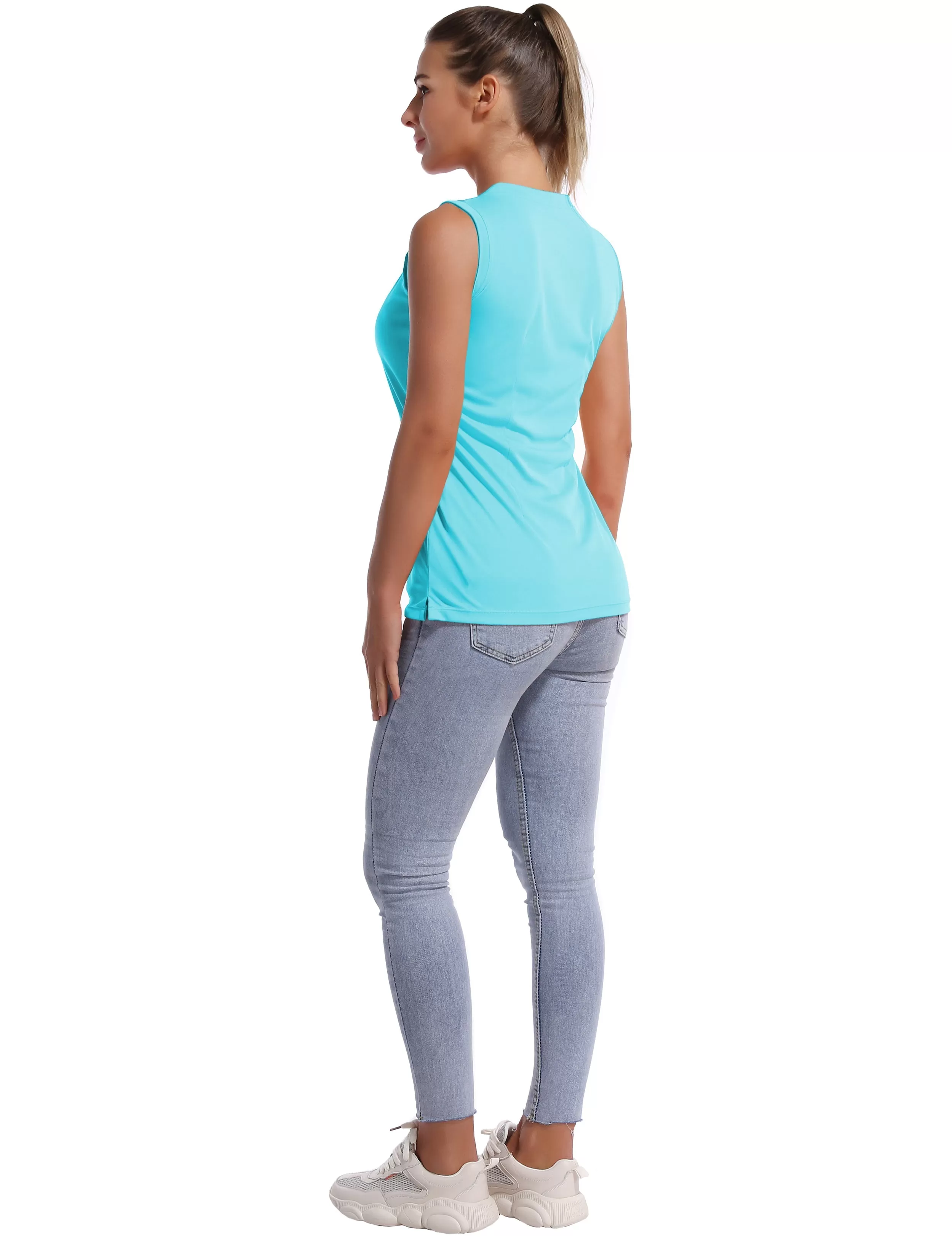 V Neck Sleeveless Athletic Shirts blue_yogastudio