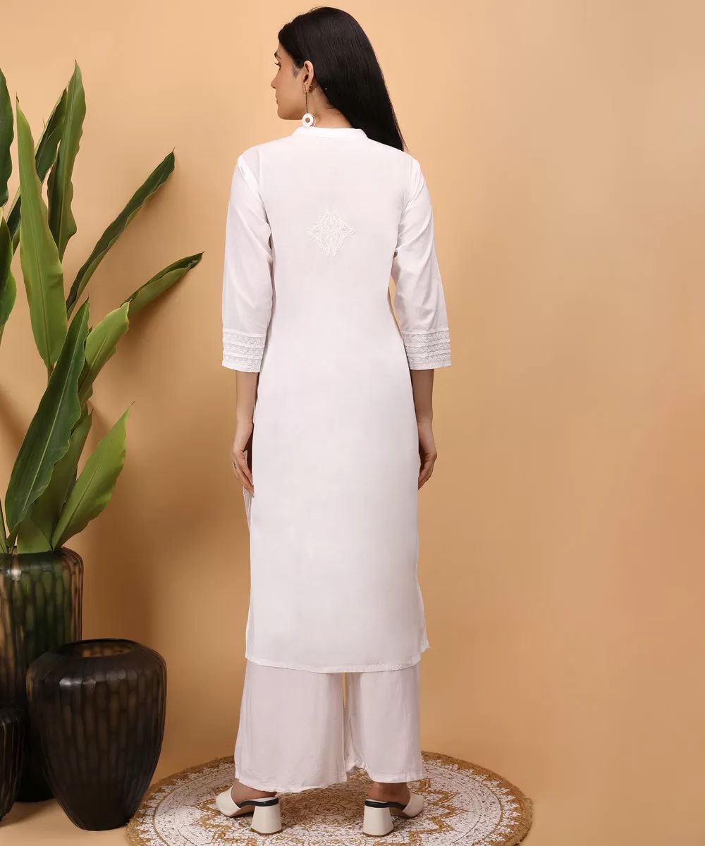 White cotton hane embroidered chikankari kurti