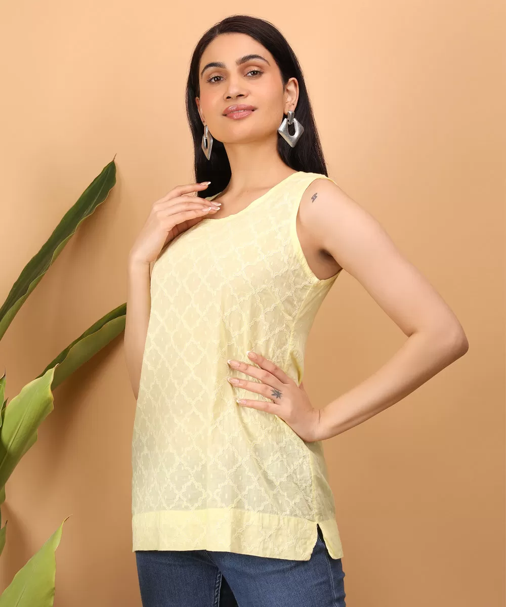 Yellow hand embroidered cotton chikankari top