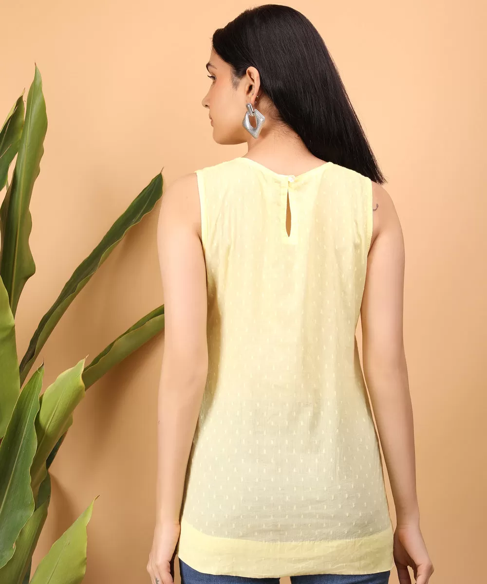 Yellow hand embroidered cotton chikankari top