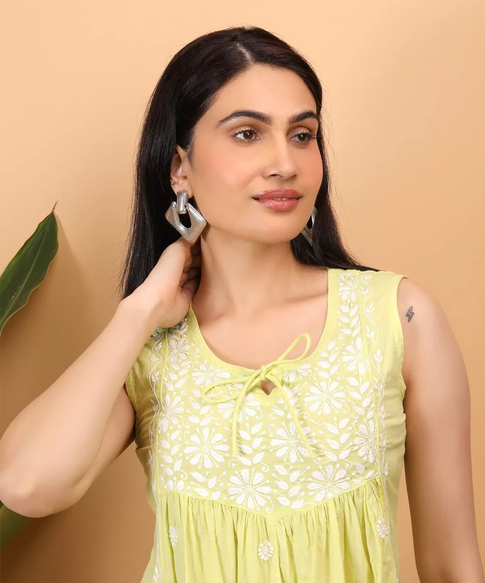 Yellow hand embroidered cotton chikankari yoke top