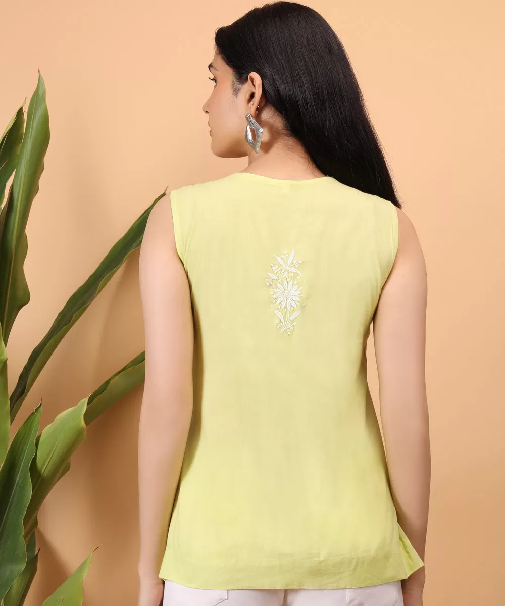 Yellow hand embroidered cotton chikankari yoke top